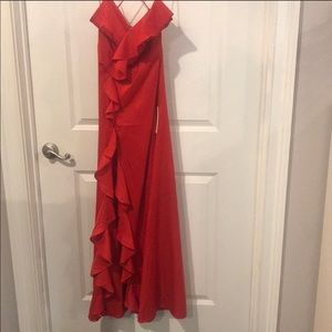 Red Ruffle Maxi Dress with Slit